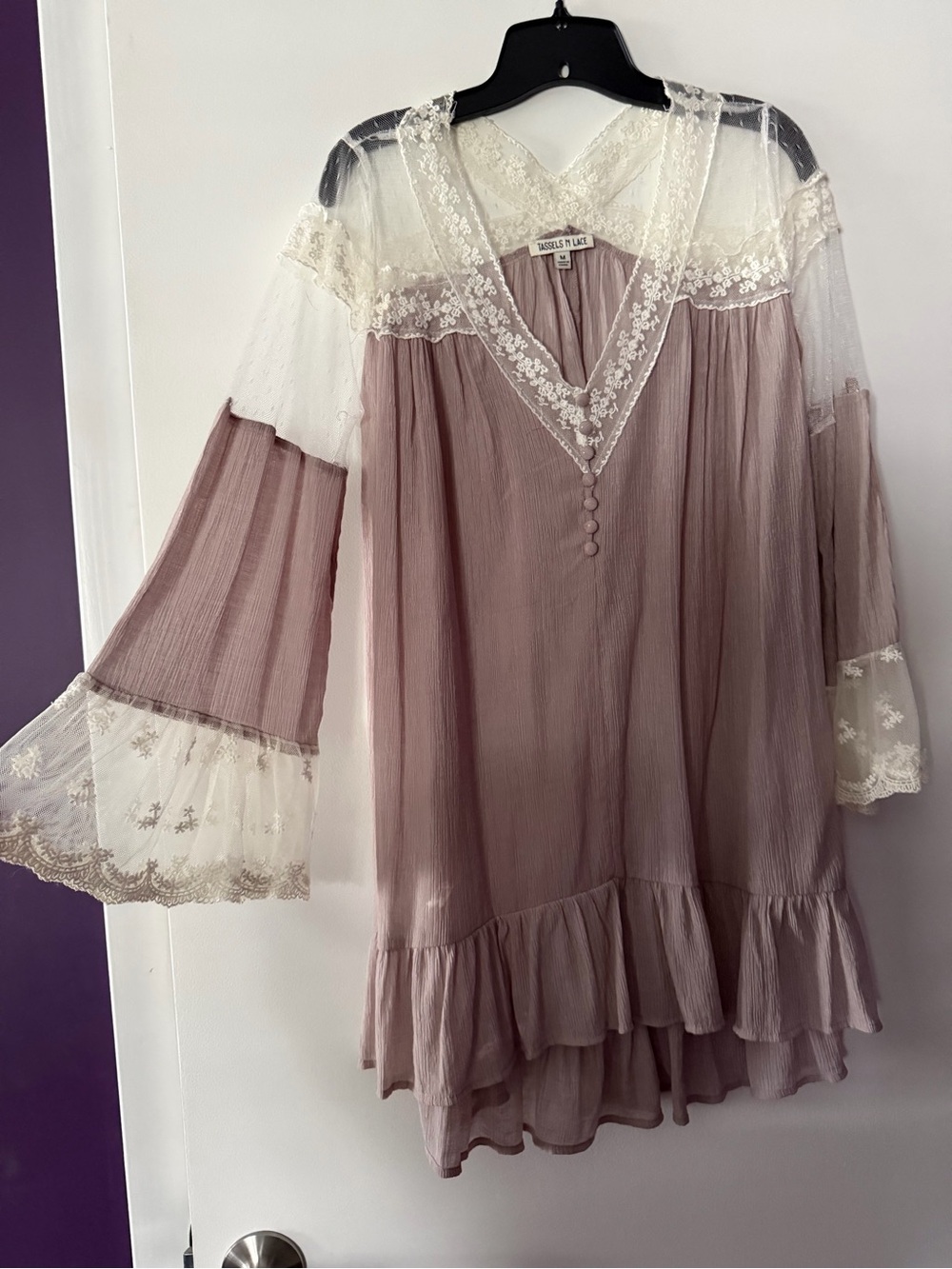 Boho Lace-Trim Tunic Top in Blush